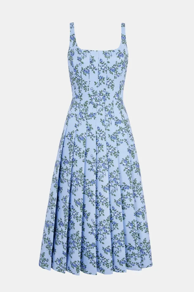 Women Emilia Wickstead Adele Dress In Blue Roses Baby Blue Taffeta Faille Dresses