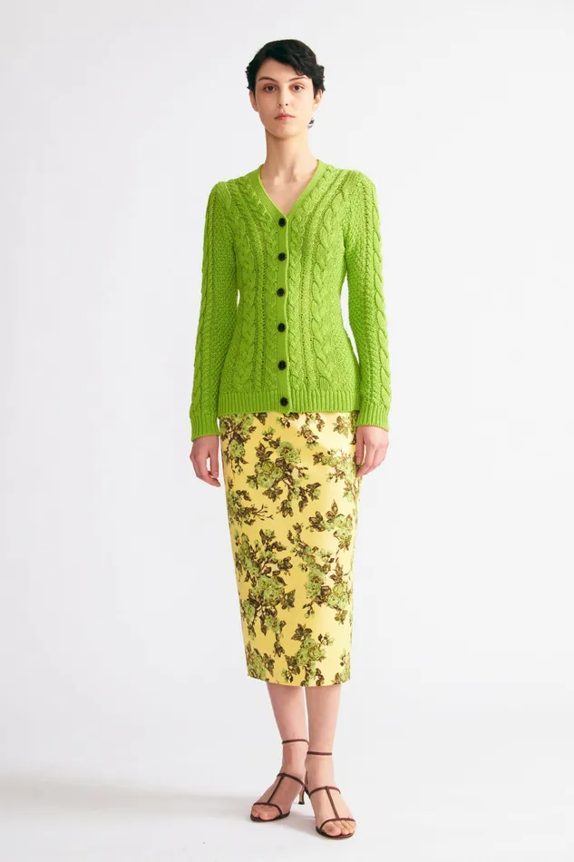 Women Emilia Wickstead Lorelei Skirt In Green Centifolia Rose Floral Print Taffeta Faille Skirts