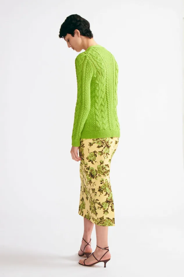 Women Emilia Wickstead Lorelei Skirt In Green Centifolia Rose Floral Print Taffeta Faille Skirts