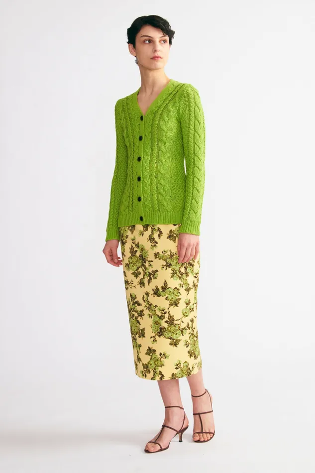 Women Emilia Wickstead Lorelei Skirt In Green Centifolia Rose Floral Print Taffeta Faille Skirts