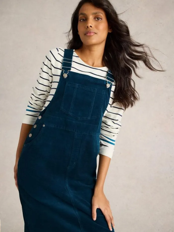 Women Emmie Organic Cord Pinafore Dk Teal White Stuff Dresses