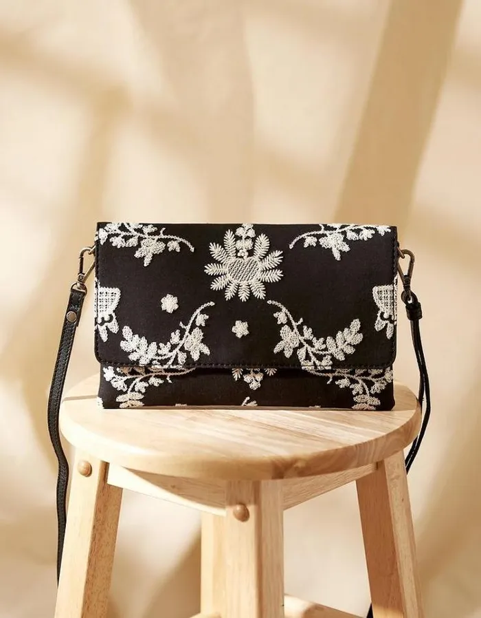 Women FatFace Copper and Black FatFace All Dressed Up Elena Wristlet Broderie Crossbody Bag Black