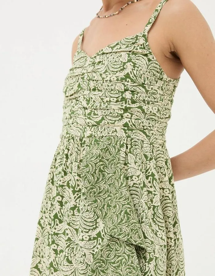 Women FatFace Dresses Lucia Damask Floral Midi Dress Dark Green