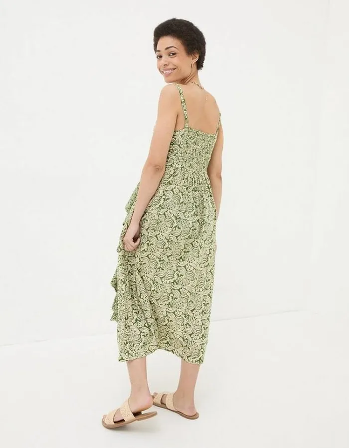Women FatFace Dresses Lucia Damask Floral Midi Dress Dark Green