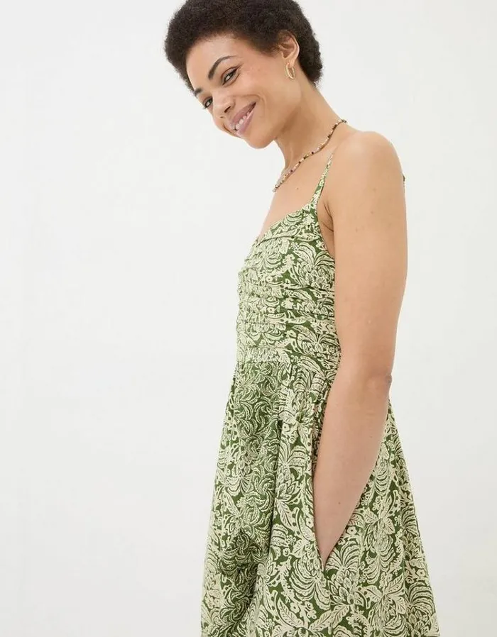 Women FatFace Dresses Lucia Damask Floral Midi Dress Dark Green