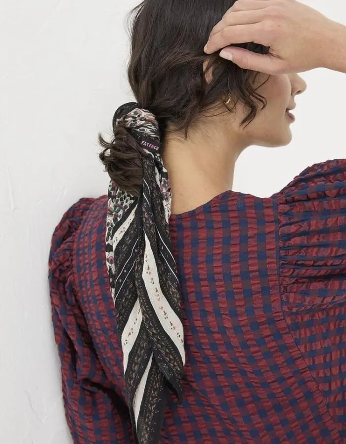 Women FatFace Hair Accessories Paisley Hair Scarf Black