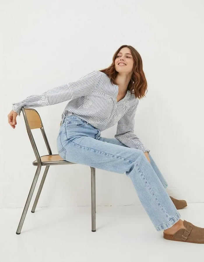 Women FatFace Jeans and Dungarees Elise Wide Leg Jeans Light Denim Blue