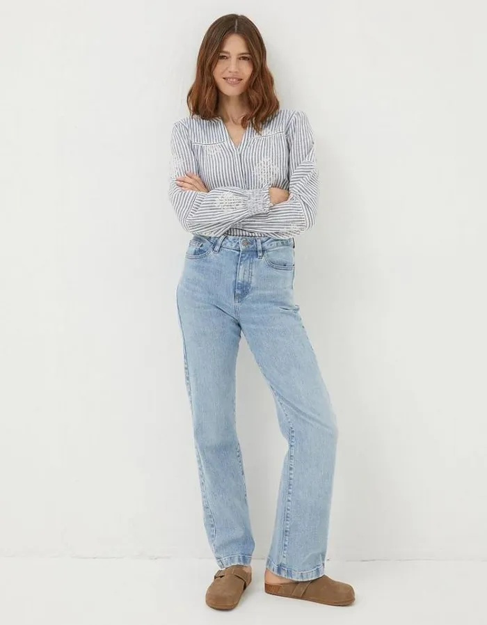 Women FatFace Jeans and Dungarees Elise Wide Leg Jeans Light Denim Blue