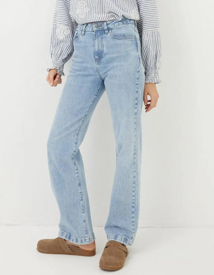 Women FatFace Jeans and Dungarees Elise Wide Leg Jeans Light Denim Blue