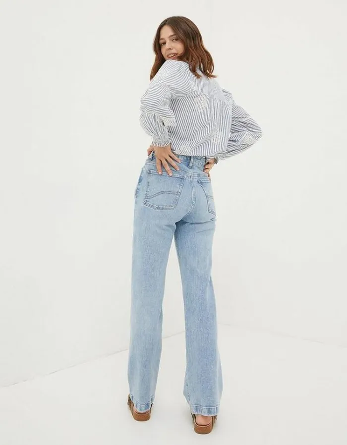 Women FatFace Jeans and Dungarees Elise Wide Leg Jeans Light Denim Blue