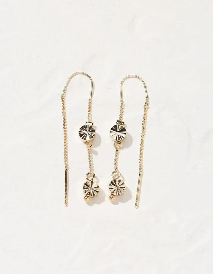 Women FatFace Jewelry Disc Pull Thru Earrings Gold