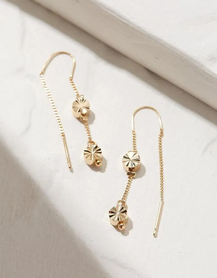 Women FatFace Jewelry Disc Pull Thru Earrings Gold