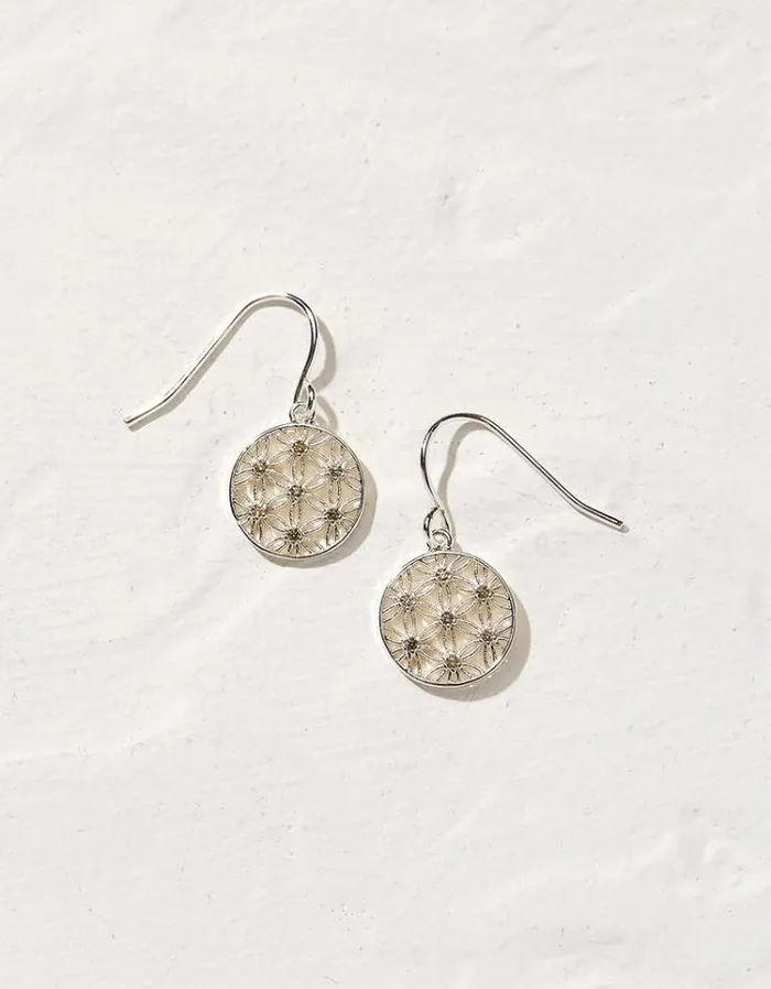Women FatFace Jewelry Filagree Drop Earrings Silver