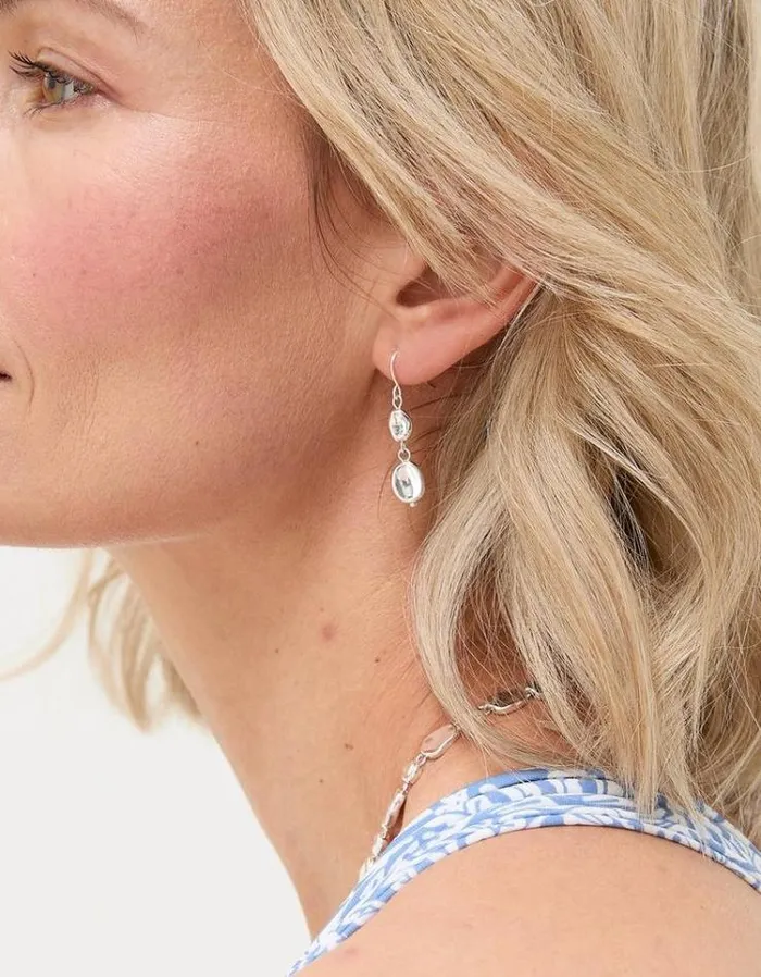 Women FatFace Jewelry Hammered Drop Earrings Silver
