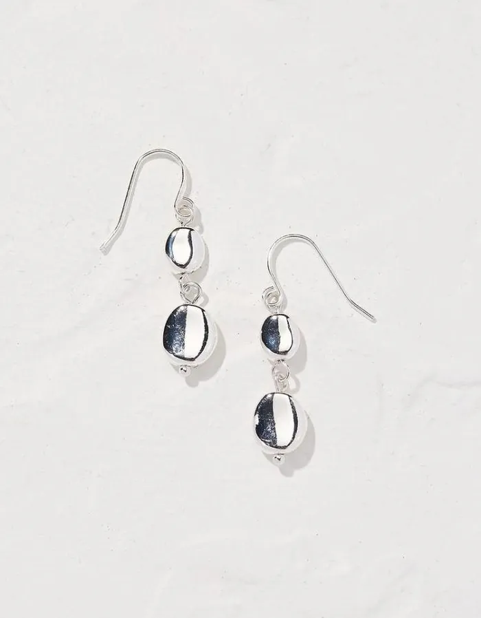 Women FatFace Jewelry Hammered Drop Earrings Silver