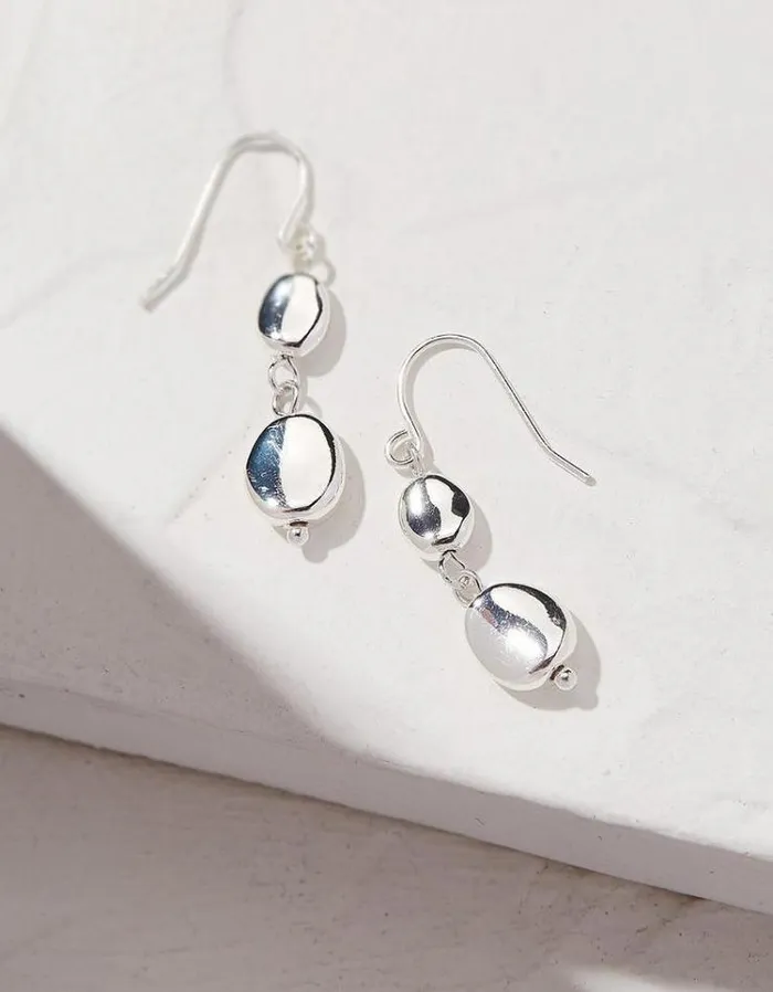 Women FatFace Jewelry Hammered Drop Earrings Silver
