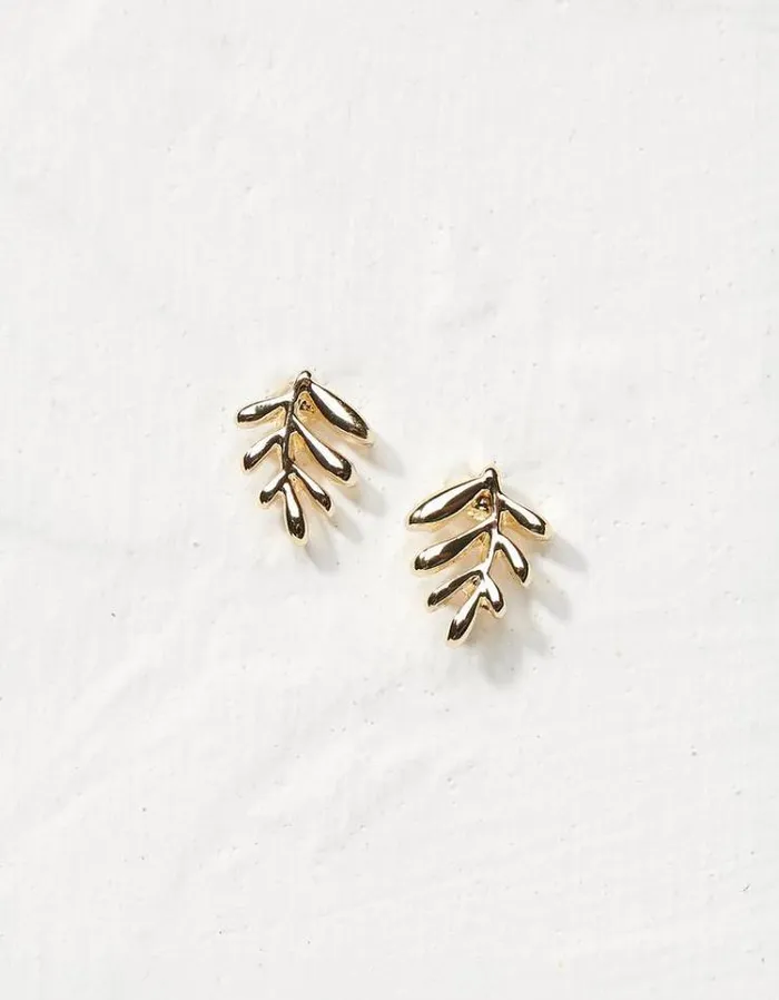 Women FatFace Jewelry Leaf Stud Earrings Gold