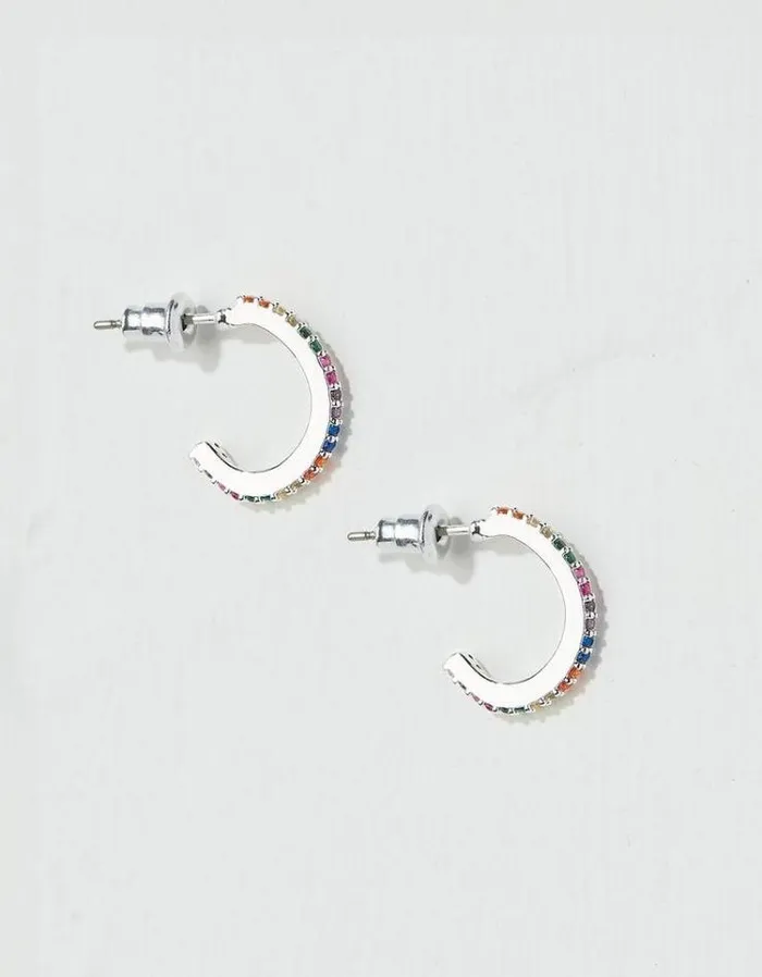 Women FatFace Jewelry Multi Colour Gem Hoops Silver