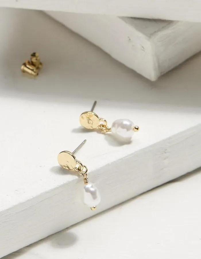 Women FatFace Jewelry Pearl Drop Earrings Gold