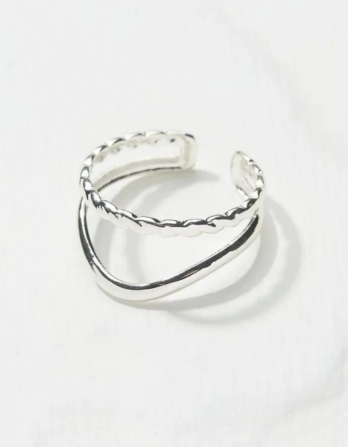 Women FatFace Jewelry Stacked Ring Silver