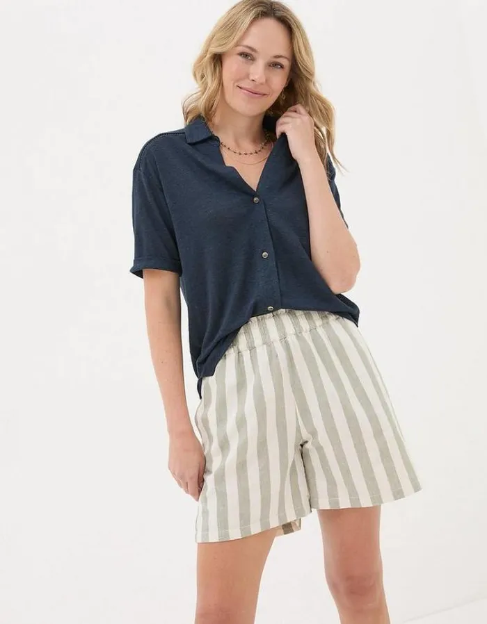 Women FatFace Linen Edit Linen Shirt Navy
