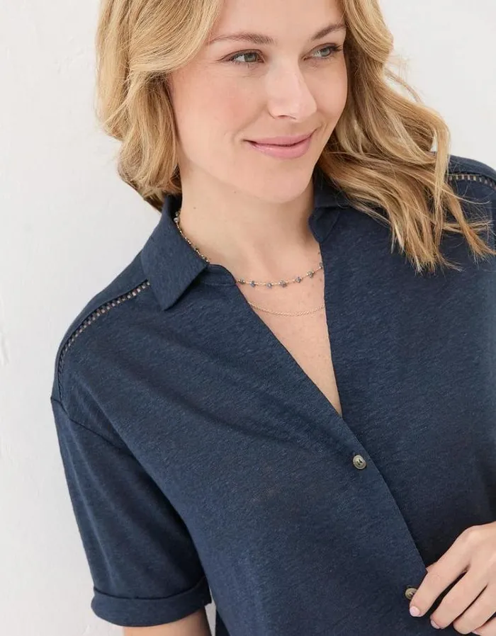 Women FatFace Linen Edit Linen Shirt Navy