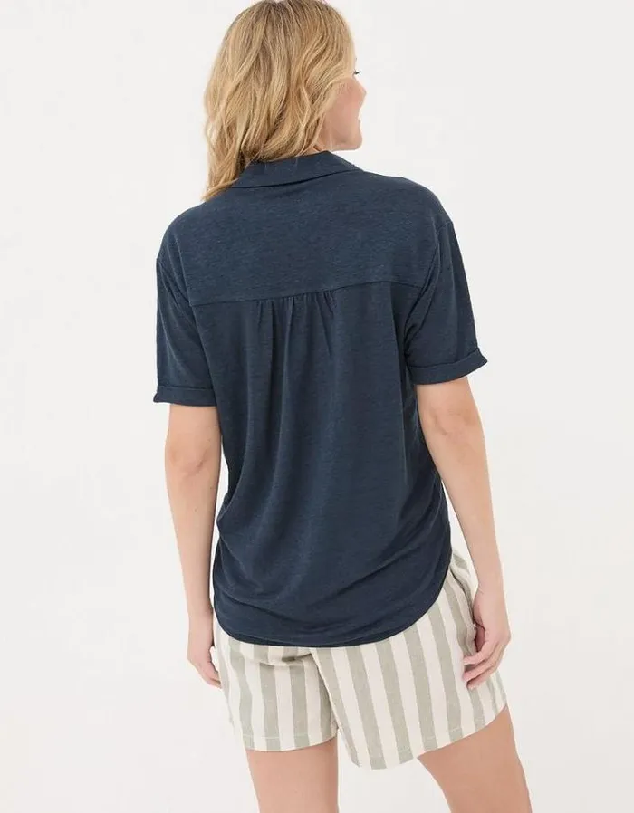 Women FatFace Linen Edit Linen Shirt Navy