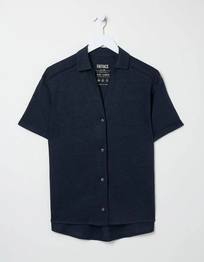 Women FatFace Linen Edit Linen Shirt Navy
