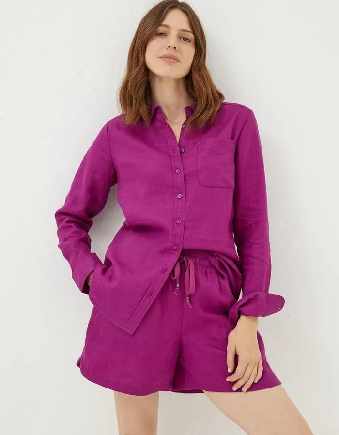 Women FatFace Linen Edit Olivia Linen Shirt Plum