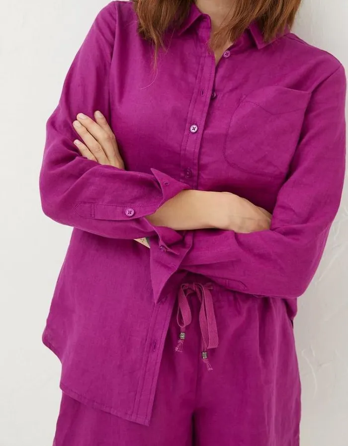 Women FatFace Linen Edit Olivia Linen Shirt Plum