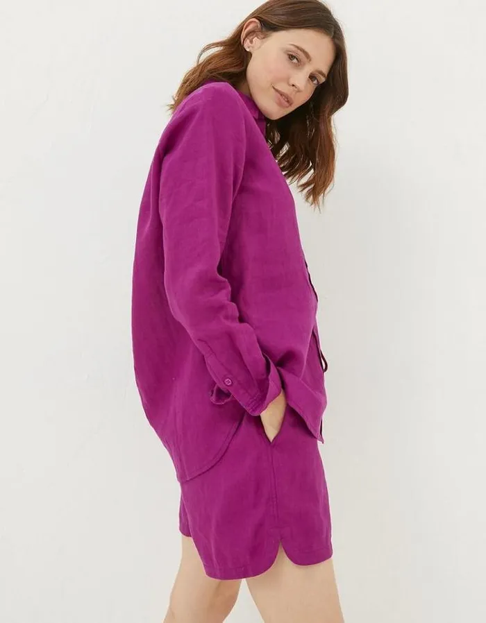 Women FatFace Linen Edit Olivia Linen Shirt Plum