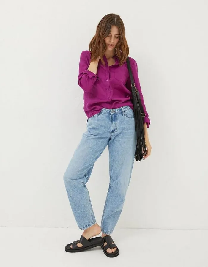 Women FatFace Linen Edit Olivia Linen Shirt Plum
