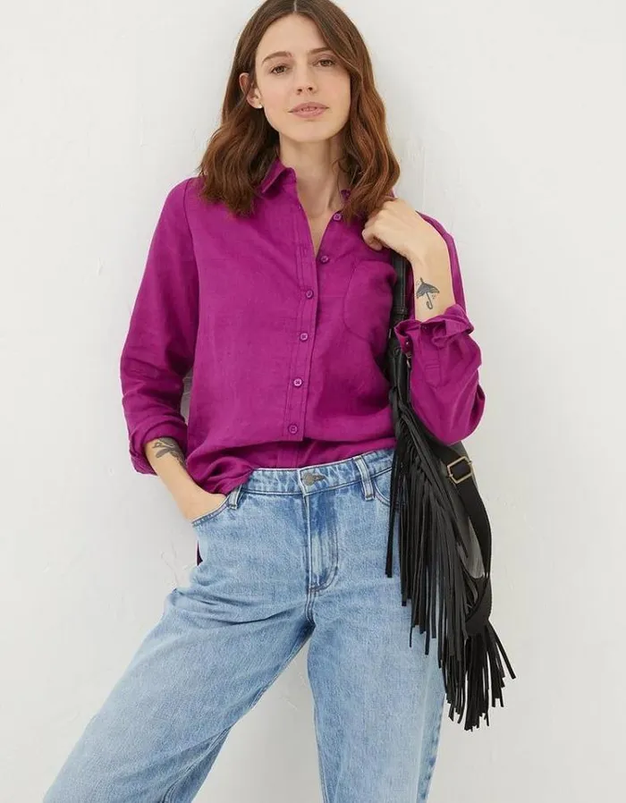 Women FatFace Linen Edit Olivia Linen Shirt Plum