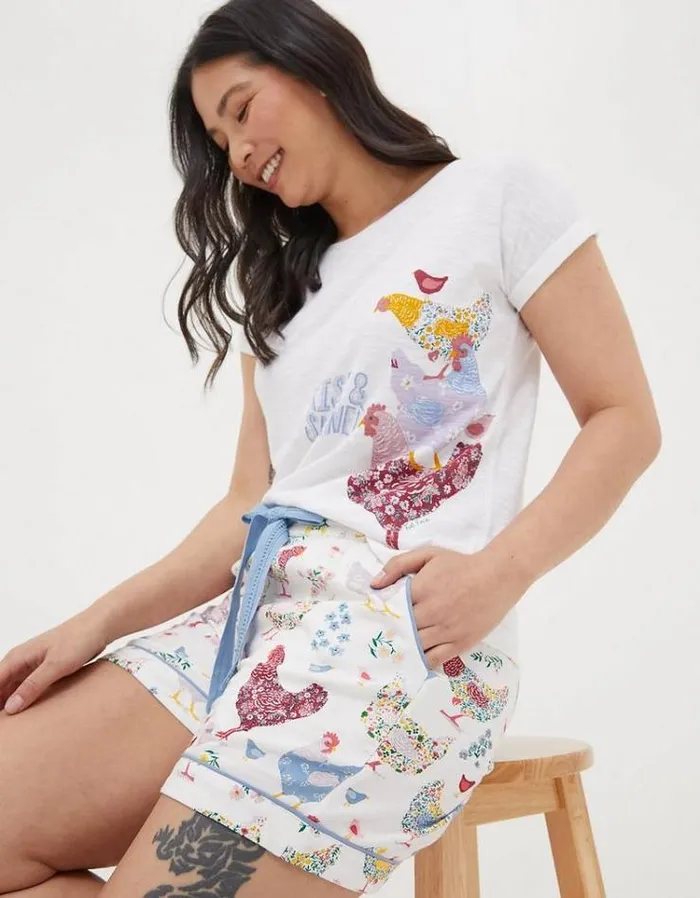 Women FatFace Nightwear and Pajamas Hetti Hen Shorts Ivory