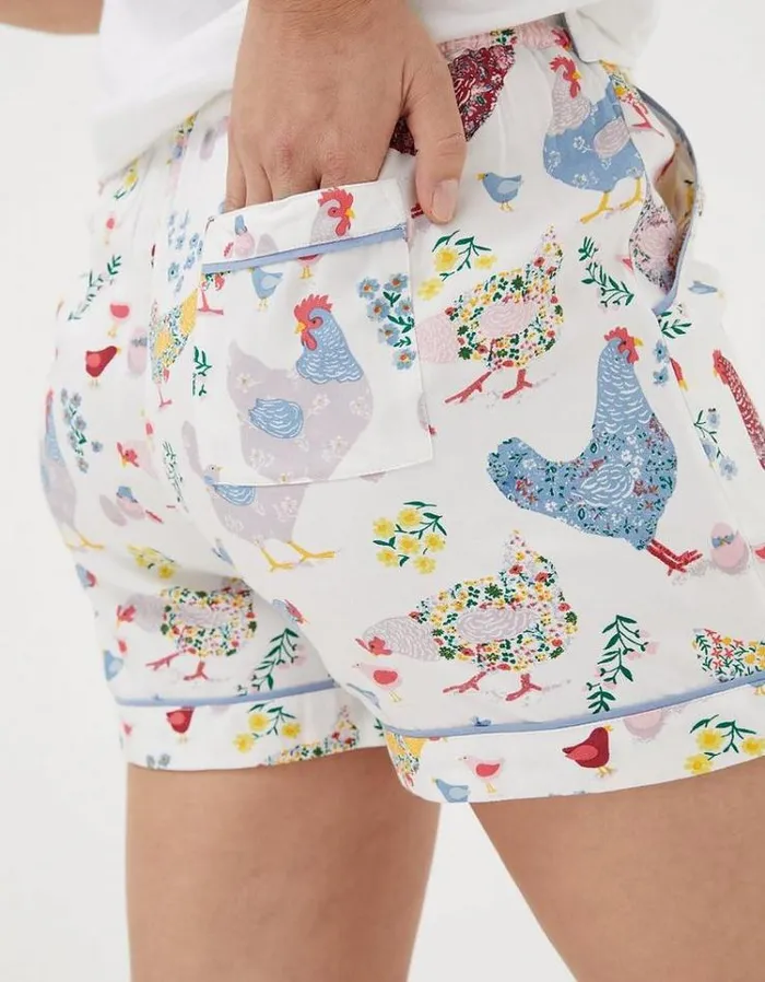 Women FatFace Nightwear and Pajamas Hetti Hen Shorts Ivory