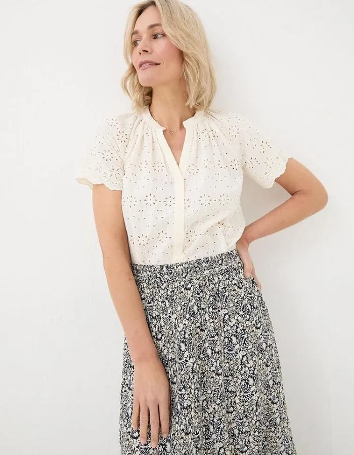 Women FatFace Shirts and Blouses Willow Broderie Blouse White