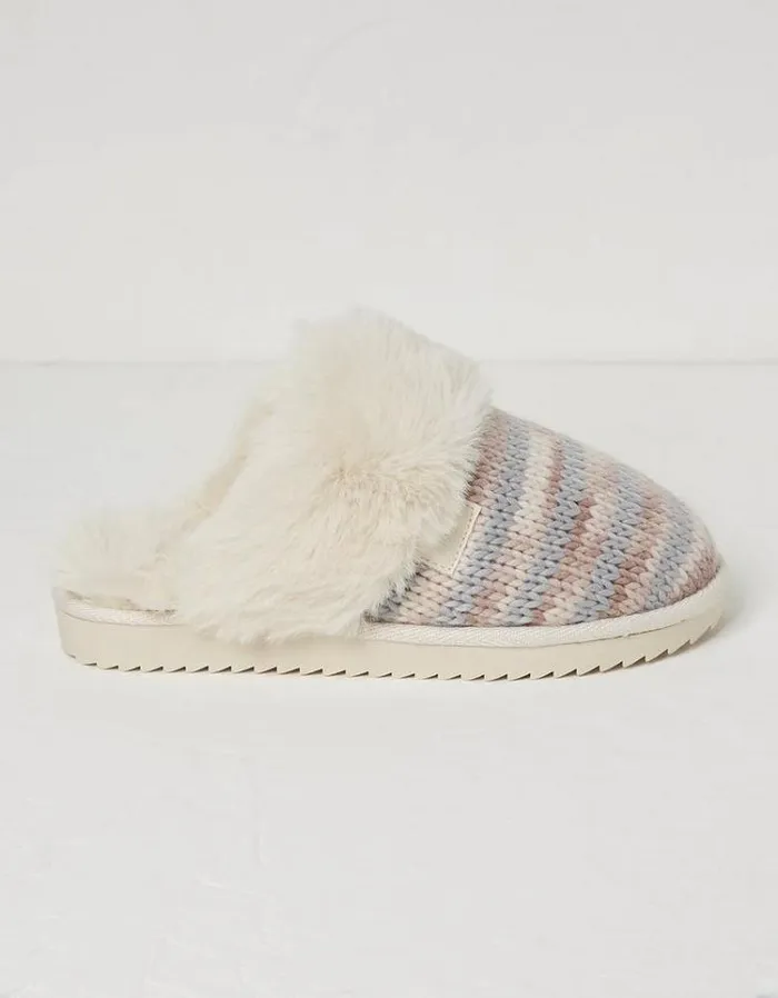 Women FatFace Slippers Kaia Knitted Mule Slippers Ivory