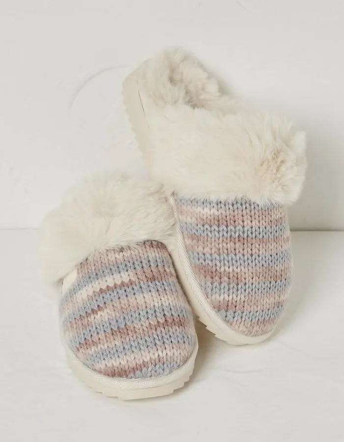 Women FatFace Slippers Kaia Knitted Mule Slippers Ivory