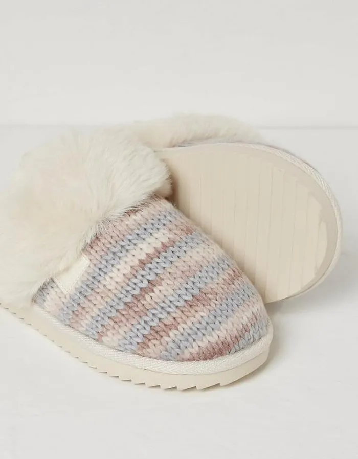 Women FatFace Slippers Kaia Knitted Mule Slippers Ivory
