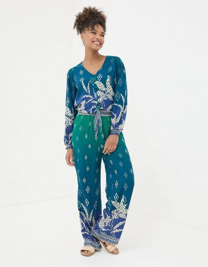 Women FatFace The Coord Collection Margot Ombre Leaves Blouse Navy