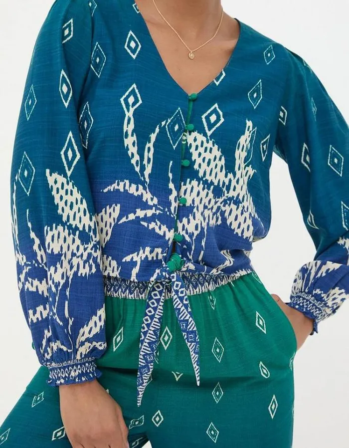 Women FatFace The Coord Collection Margot Ombre Leaves Blouse Navy