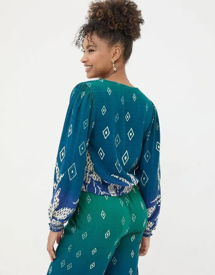 Women FatFace The Coord Collection Margot Ombre Leaves Blouse Navy