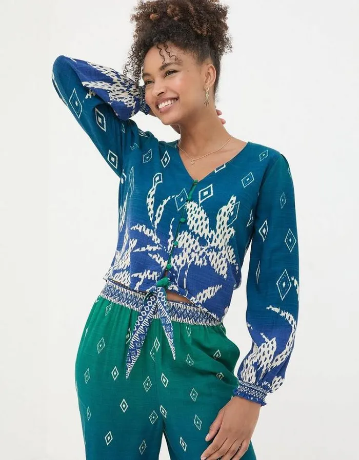 Women FatFace The Coord Collection Margot Ombre Leaves Blouse Navy