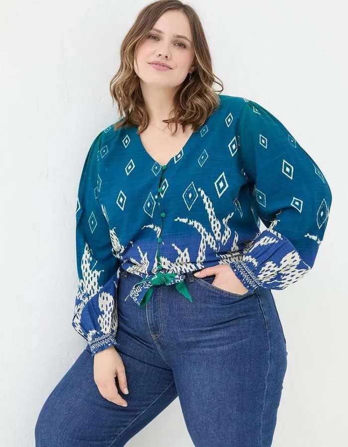 Women FatFace The Coord Collection Margot Ombre Leaves Blouse Navy