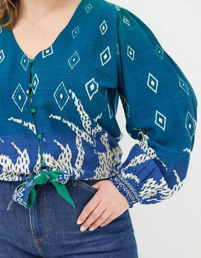 Women FatFace The Coord Collection Margot Ombre Leaves Blouse Navy