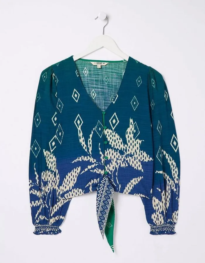 Women FatFace The Coord Collection Margot Ombre Leaves Blouse Navy