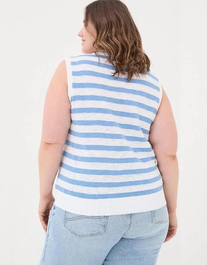 Women FatFace Tops and TShirts Breton Stripe Linen Tank Top Chambray Blue