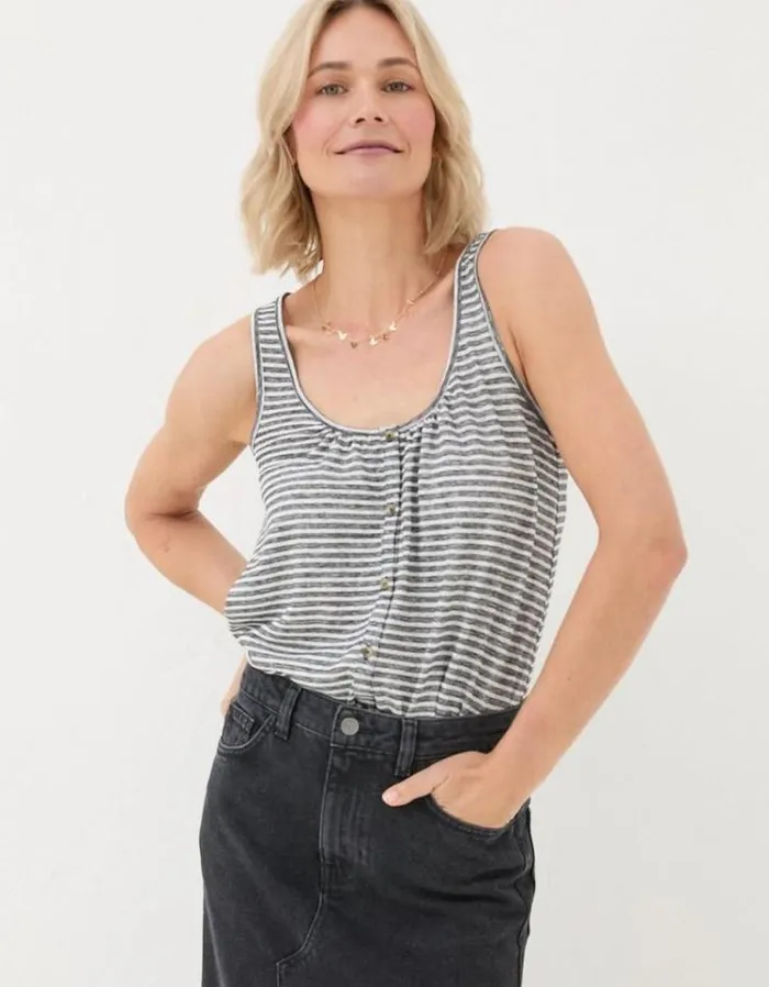 Women FatFace Tops and TShirts Flora Cotton Linen Stripe Vest Black