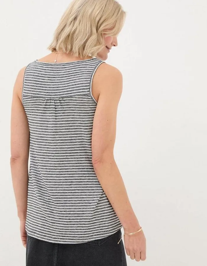 Women FatFace Tops and TShirts Flora Cotton Linen Stripe Vest Black