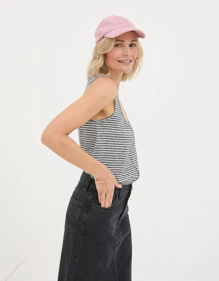 Women FatFace Tops and TShirts Flora Cotton Linen Stripe Vest Black